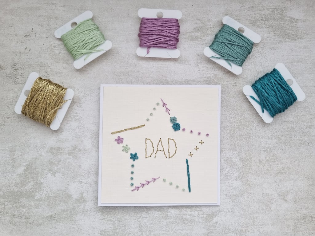 Dad Embroidered Card, Dad Birthday Card, Father's Day Card