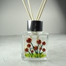 Handcrafted red flowers fused glass reed diffuser – unique gift with 4 reeds v.2