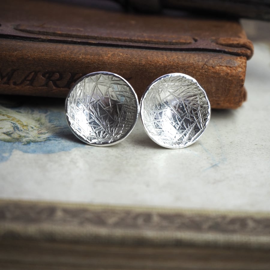 Recycled Argentium Silver Round Textured Stud Earrings