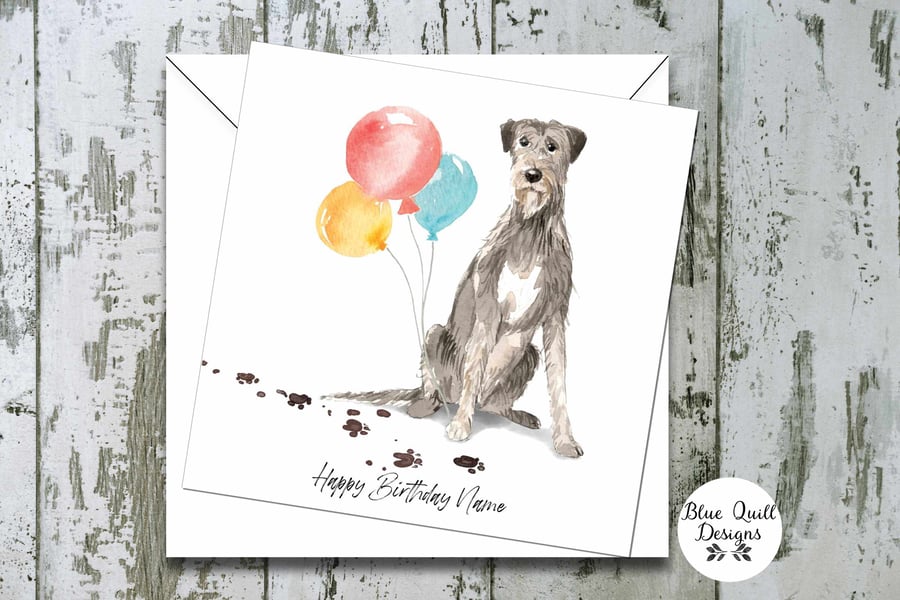 Irish Wolfhound Watercolour Print Personalised Birthday Card