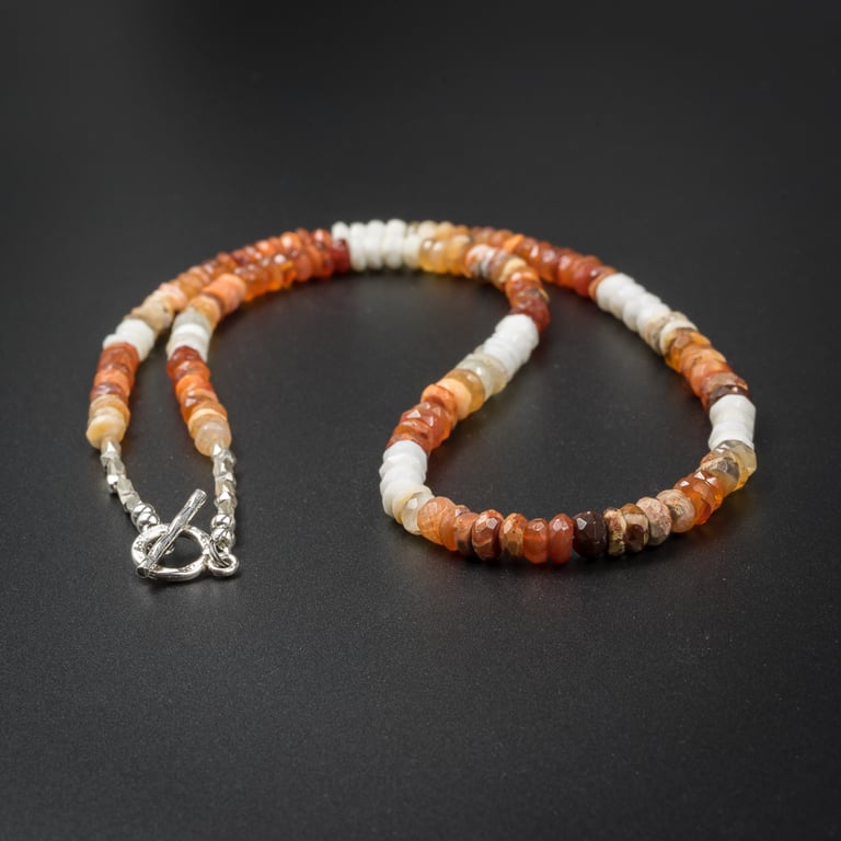 Fire opal necklace and  Karen Hill tribe silver handmade necklace