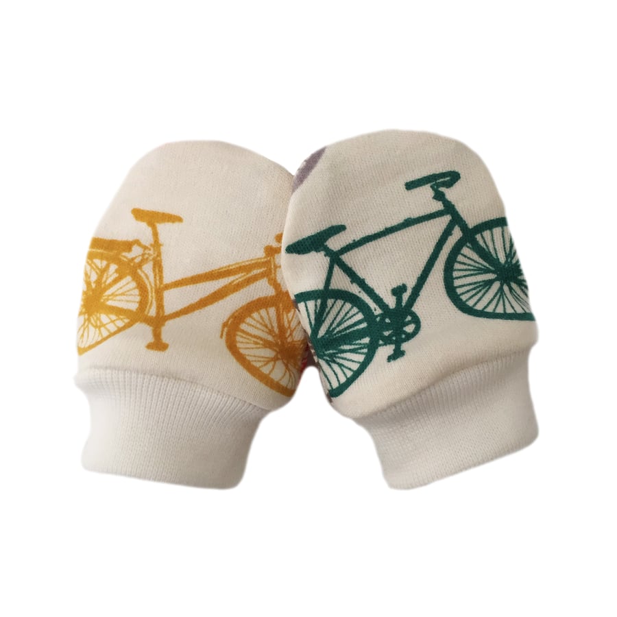 ORGANIC Baby SCRATCH MITTENS in DUTCH BICYCLES  A New Baby Gift Idea