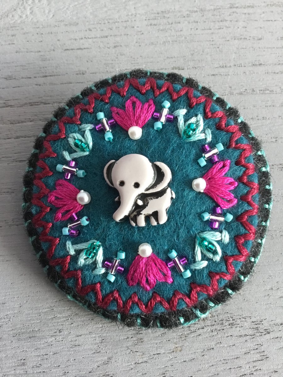 Hand Embroidered Elephant Brooch