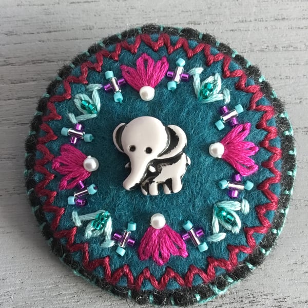 Hand Embroidered Elephant Brooch