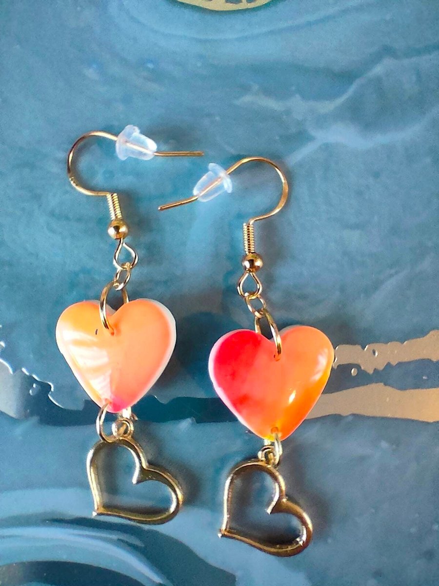 Alcohol Ink Polymer Clay Heart Earrings
