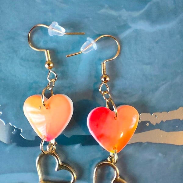 Alcohol Ink Polymer Clay Heart Earrings