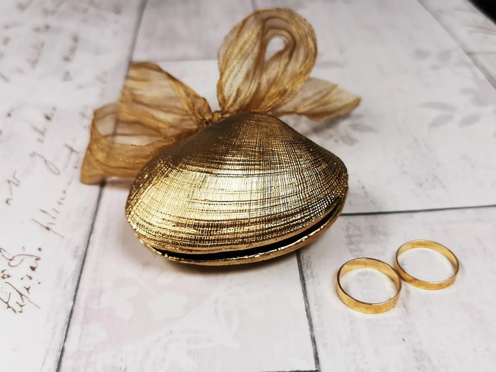 Gold Gilded Seashell Ring Box for Weddings or Beach Proposals