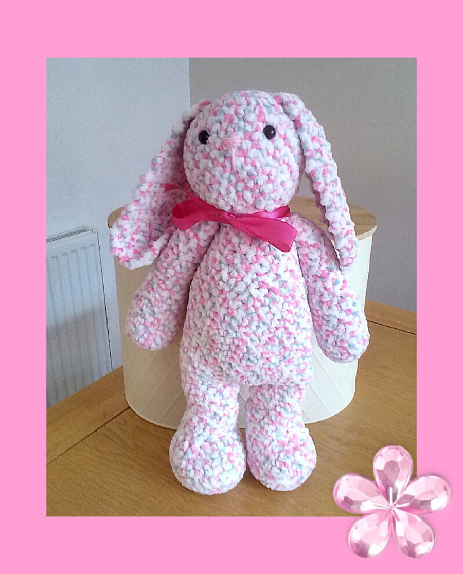 Crocheted Velveteen Bunny made to order. Only available to Sue Hartley 