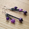 Purple Glass Bead Triple Drop Earrings