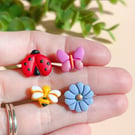 Mismatched Stud Earrings Set, Ladybird Bee Butterfly Flower, Gift for Nature Lov