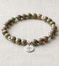 Unakite Bracelet Personalised with Initial, Natural Unakite Healing Crystal Brac - Image 1