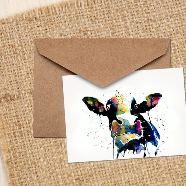 Rainbow Cow GreetingNote Card.Dairy Cow cards,Dairy Cow note card, Dairy Cow Art