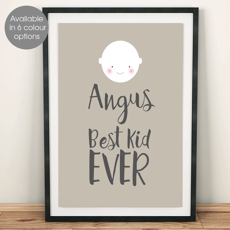 Best Kid Ever personalised 'Smiler' nursery print, christening new baby gift