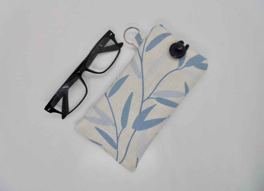 Glasses case made with blue willow leaf print fabric