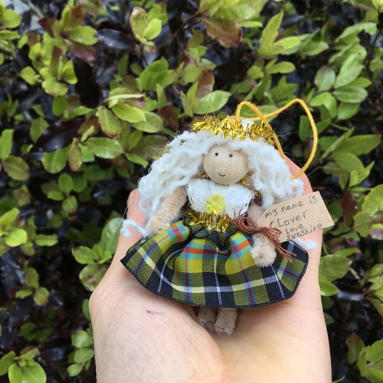 Tiny Cornish Tartan, Curly Hair Fairy Doll Decoration 