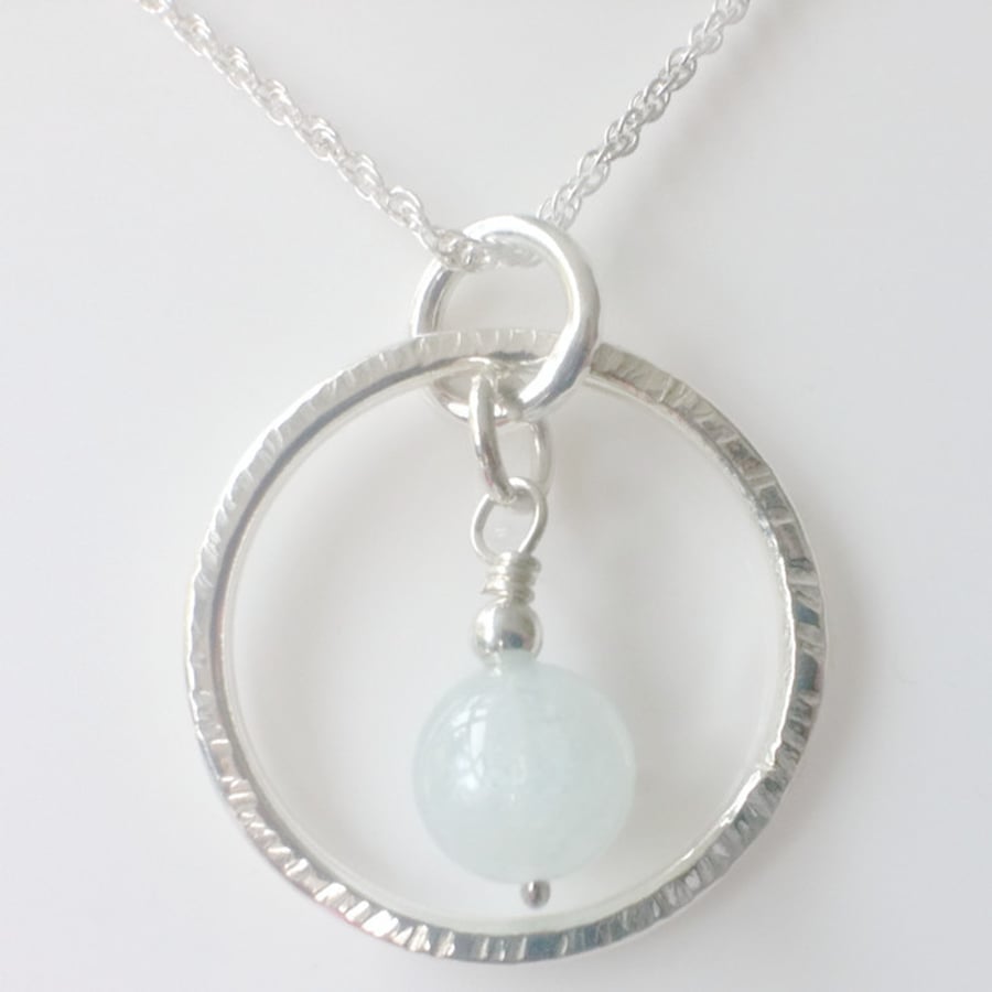 Custom Listing for Lorraine  Sterling Silver Aquamarine Circle Pendant Necklace 