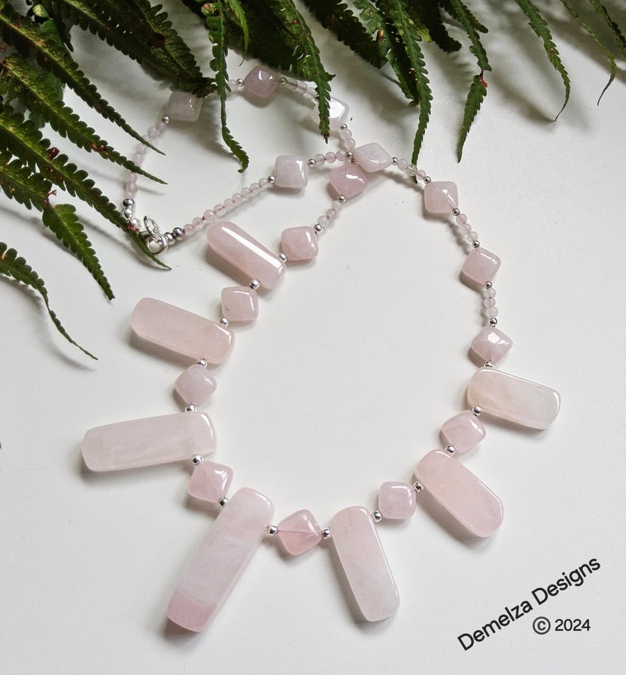 Designer Natural Untreated Rose Quartz Designer Necklace.
