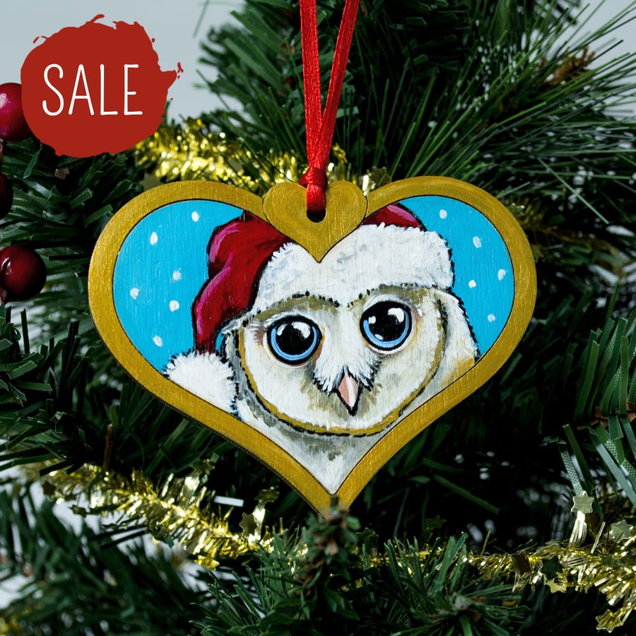 SALE Hand Painted Barn Owl Christmas Tree Decoration