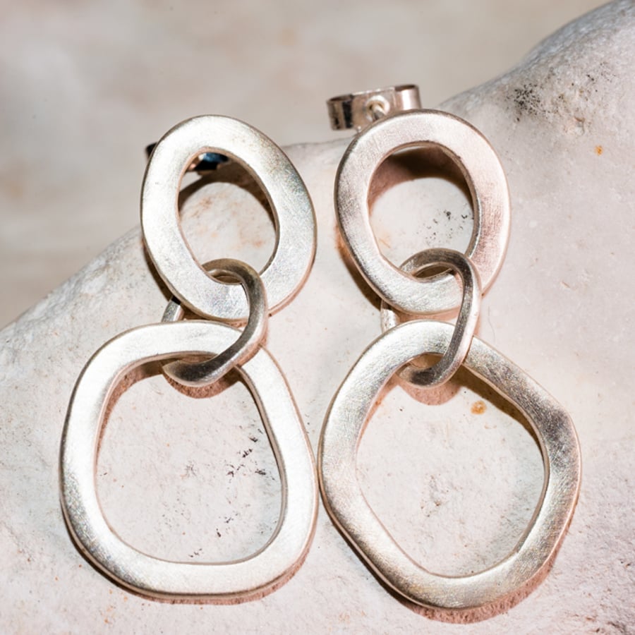handmade eco silver 'pebble' earrings hoops