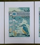 'Kingfishers at the old gas bridge' - linoprint - Image 5