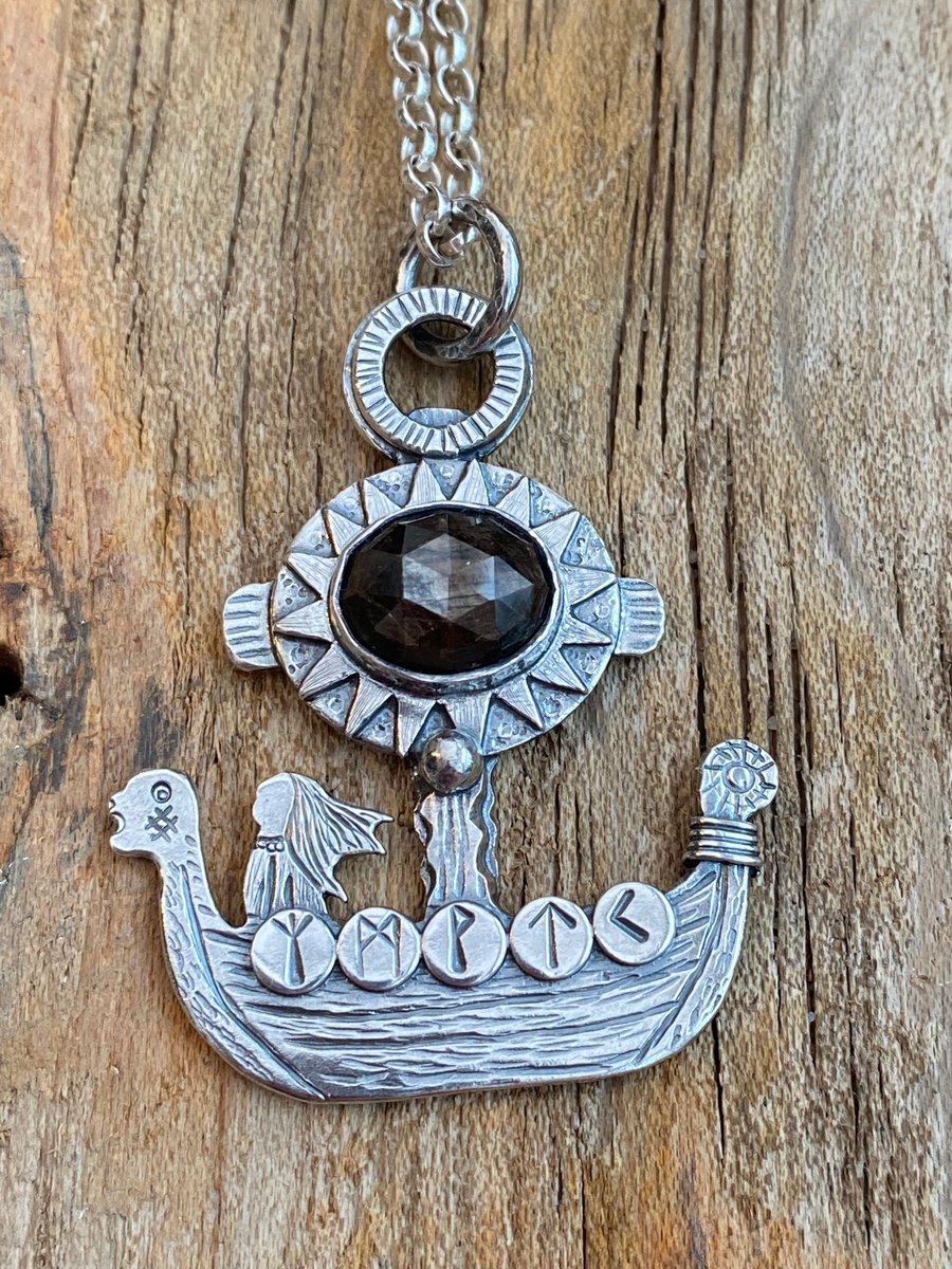 Viking Girl Ship with Rose Cut Sapphire