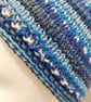 Handknit BLUES 3-5 TIE TOP BEANIE Stripey fairisle effect - Image 4