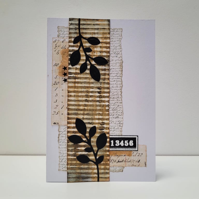 Mixed Media Art Greeting Card - Corrugated Card Botanical Silhouette