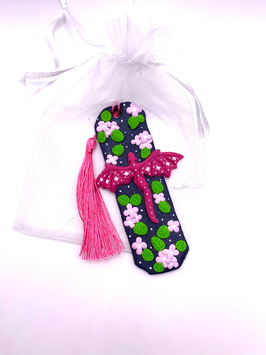 Pink dragon magical bookmark with tassel 