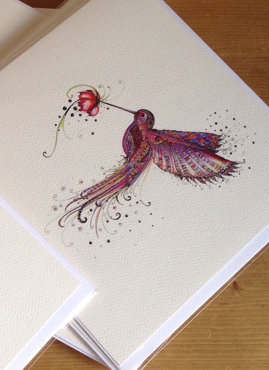 Pink Hummingbird blank greetings card