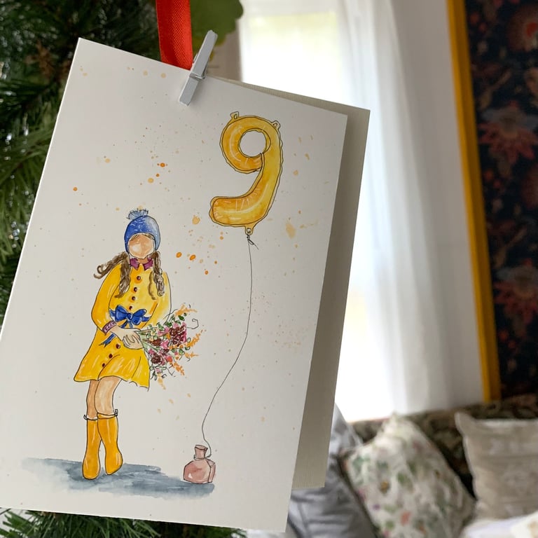 9th Birthday Card - Birthday Girl - Original painting