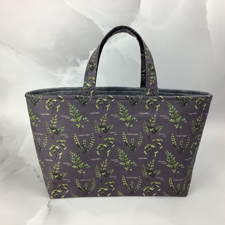 Ferns tote bag, Botanical shopper, handmade in Sussex