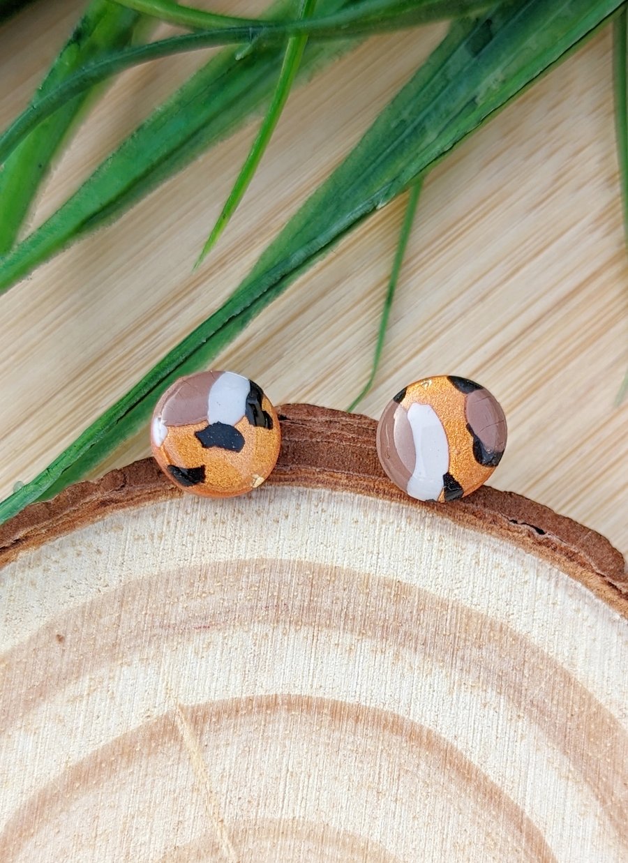 Metallic Copper Micro Leopard Studs