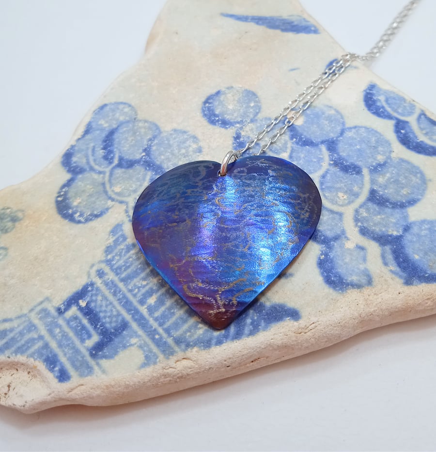  Handmade Coloured Titanium Heart Pendant Necklace - UK Free Post