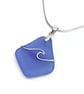 Sea Glass Pendant - Blue Beach Glass - Silver Handmade Wave Necklace Jewellery
