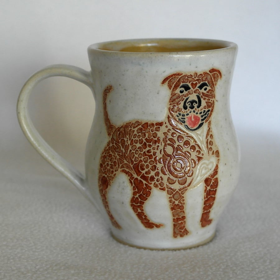 19-45 Handmade Stoneware Mug with Staffordshire Bull Terrier SBT