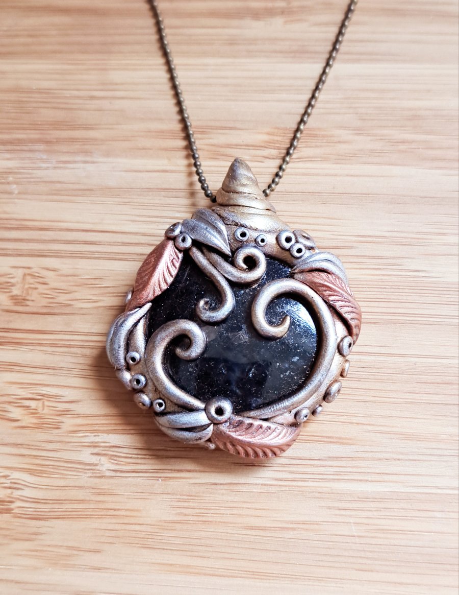 Coppernite Crystal and Polymer Clay Amulet Pendant