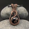 Copper Wire Woven Black Onyx Swirl Pendant