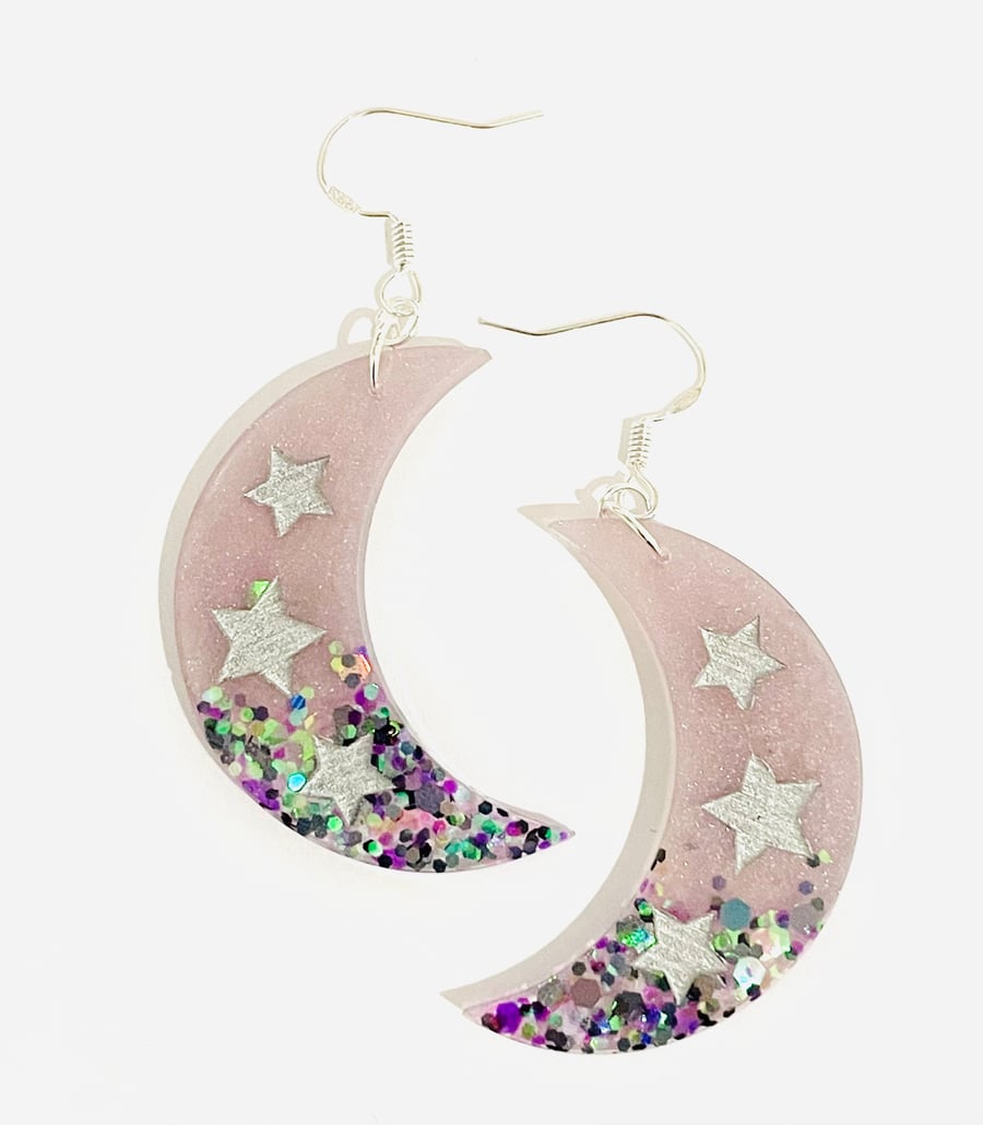 Moon earrings, silver earrings, celestial earrings, birthday gift for her
