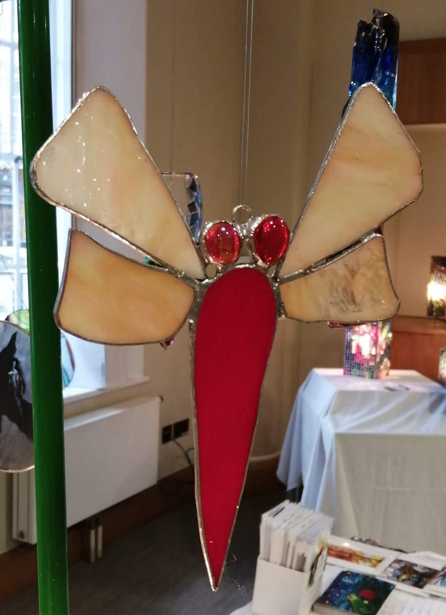Stained Glass Hanging Dragonfly 