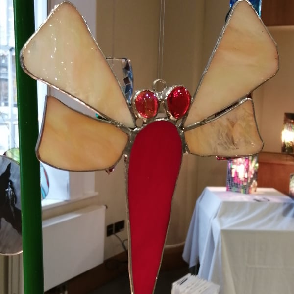 Stained Glass Hanging Dragonfly 