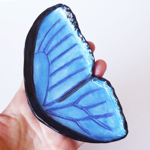 Blue Morpho Butterfly Ceramic Dish