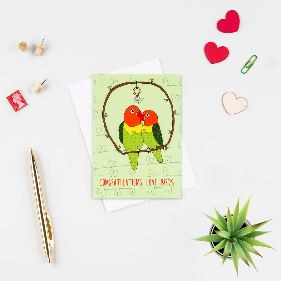 Greetings card 'Congratulations love birds' A6 Digitally printed