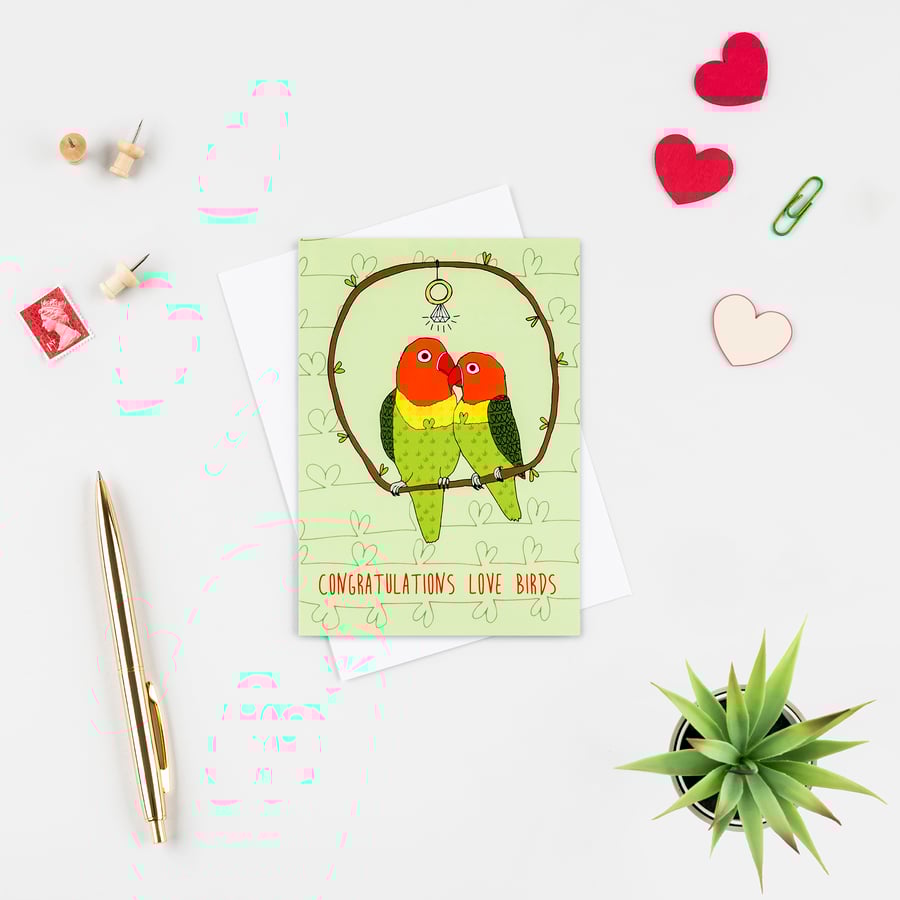 Greetings card 'Congratulations love birds' A6 Digitally printed