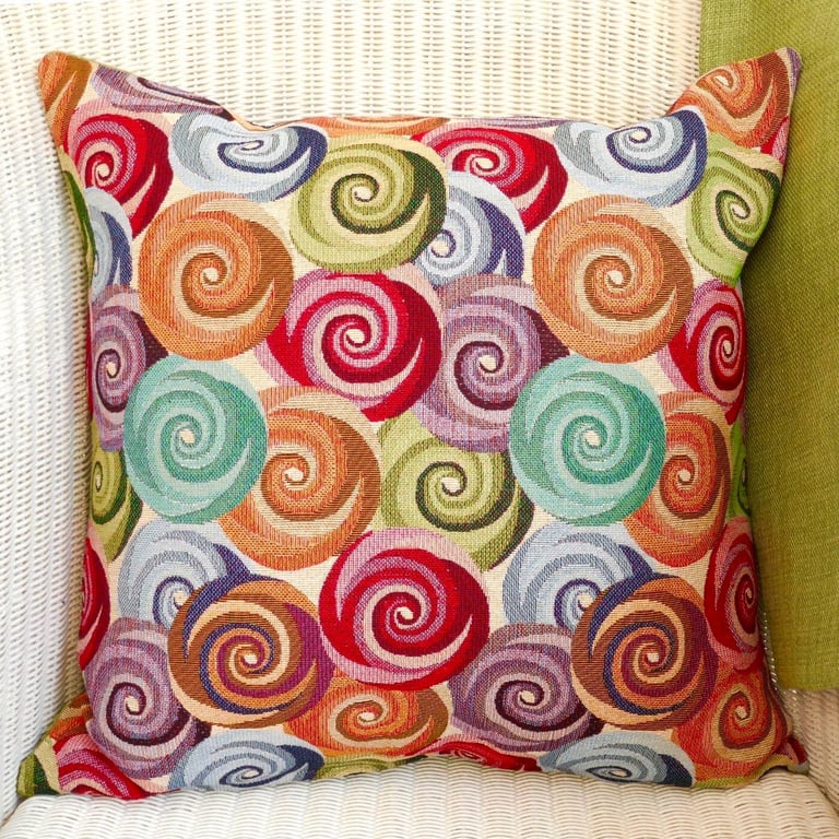 Cushion Cover: Tapestry Swirls design Green reverse 17" (43cm)