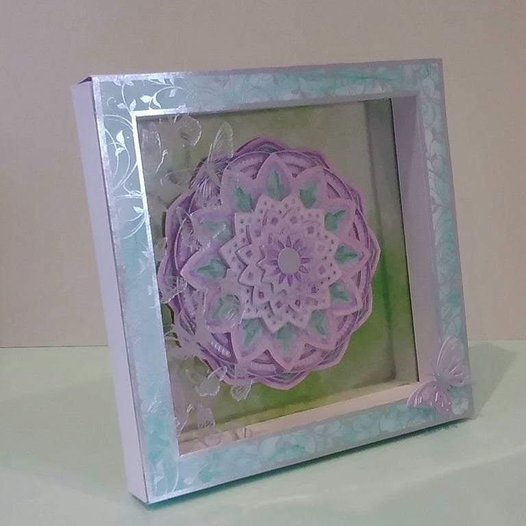 3D Box Frame Card with Box, Pink and Purple Kaleidoscope 