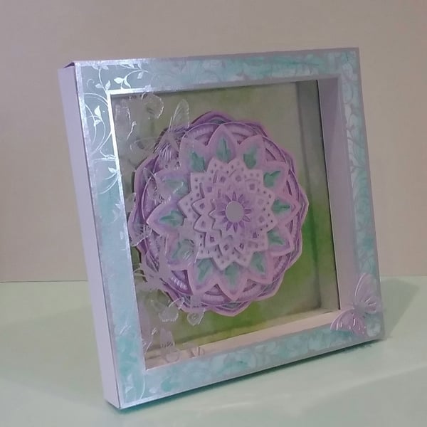 3D Box Frame Card with Box, Pink and Purple Kaleidoscope 