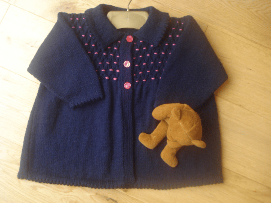 Childs Navy and Pink Embroidered Swing Coat Great For Winter