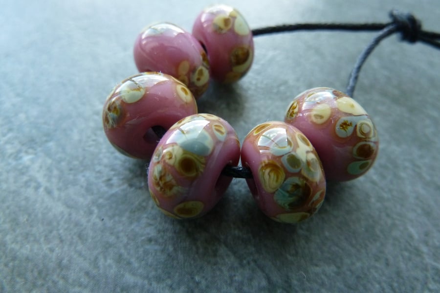 pink raku lampwork glass beads