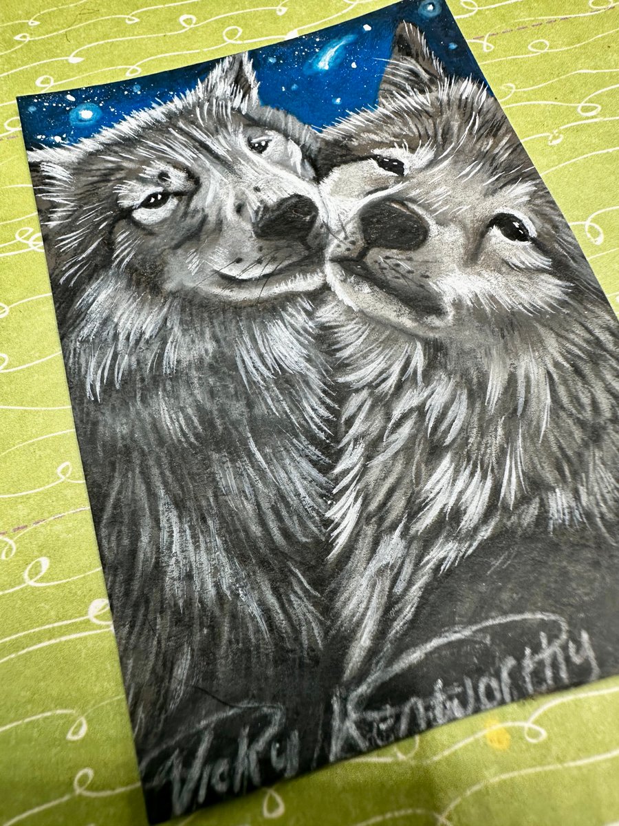 ACEO Original wolf art 'My love' By V Kenworthy