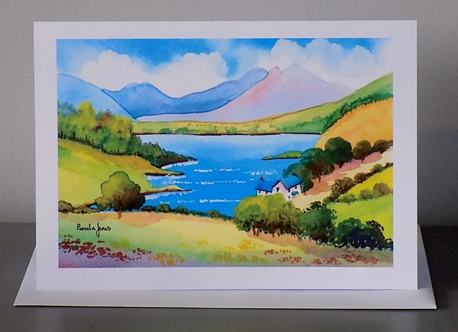 Art Greetings Card, Lake in Snowdonia, North Wales, Blank inside, Any occasion